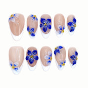Blue French Floral press-on nails by B Nails
